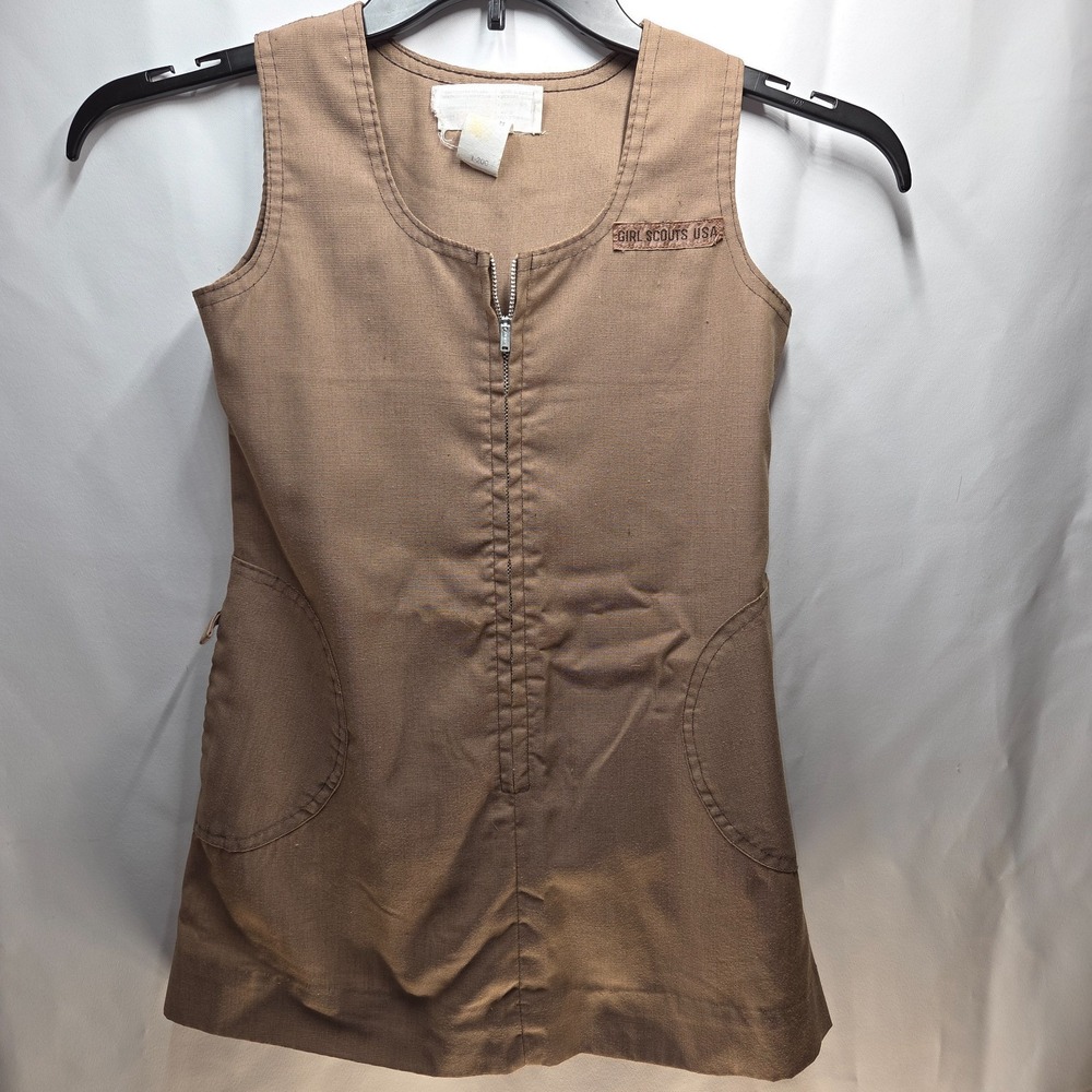 VTG Official Girl Scouts Uniform Brownie Jumper 2 Pockets 1980s Size 8